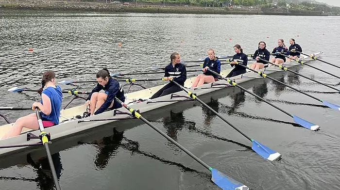 The Bantry J14 girls octuple scull with Annie Calnan, Ella Cronin, Alex Manning, Millie Crowley, Nora Murphy, Elizabeth Ní Shuilleabhain, Cara McCarthy and Ellie O’Donovan.