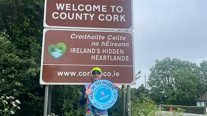 Michael Minehane from Kealkil started running at Malin Head on May 16th to complete 15 marathons over the following 15 days, finishing on May 30th, as a fundraiser for LauraLynn. Michael posed for a photo on his return to Cork on Monday May 26th, during marathon number 11.
