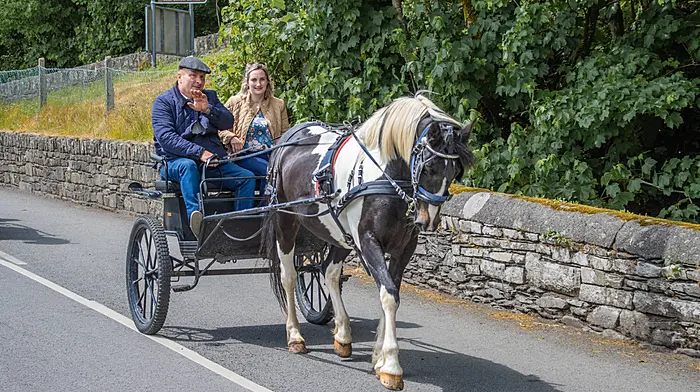 Donal and Louise Williamson from Leap leaving Rosscarbery on route to Lisavaird Co-op during West Cork Chevals’ last event of the season, which was held in aid of Cancer Connect.