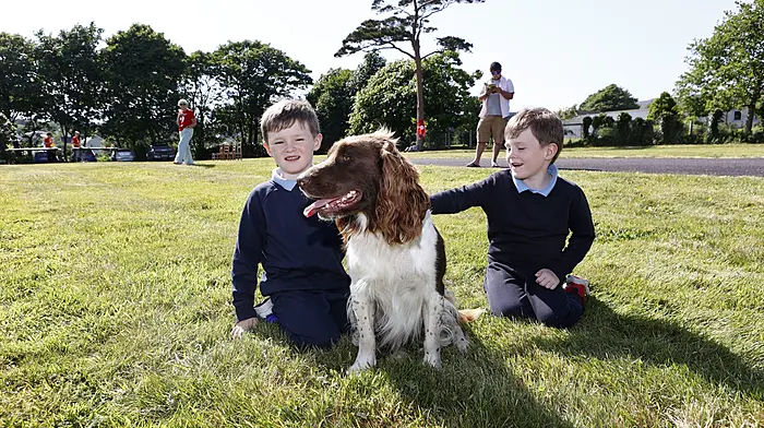 Rory and Finn Hook with dog Ollie at the lauching of Fastnet Film Festival in Schull. (Photo: Carlos Benlayo)
