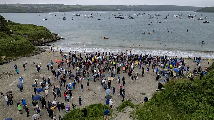 Large group turn up to protest against mussel farm Image
