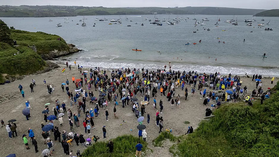 Large group turn up to protest against mussel farm Image