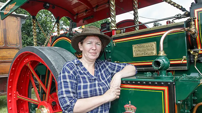 Above: Norma Lordan with her 1921 Fosters Showmans engine at the annual steam and vintage rally at Innishannon. Eileen McCarthy, Dunmanway and Anna O'Donovan, Ballinacarriga, at the launch of the Fitsticks Trail at Ballinacarriga. (Photos: David Creedon & Andy Gibson)