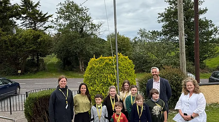 Darrara National School recently achieved their ninth Green Flag as part of the Green School initiative. Celebrating the event were Catherine Russell (Green Schools Ireland), Helen Roycroft (teacher and Green Schools co-ordinator), Christopher O’Sullivan and principal Claire Higgins with pupils Fionn O’Flynn, Tessa Howlin, Milly McEvoy, Jack Harrington, Sadbh O’Flynn, Ella Hurley and Brock Barrett.
