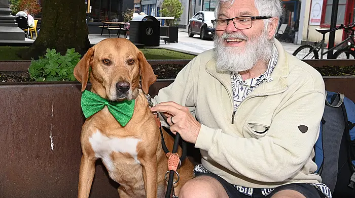 Stephen Berwind from Ballinascarthy and his dog Adelaide in Astna Square, Clonakilty.   (Photo: Martin Walsh)