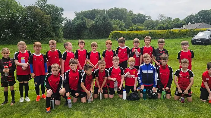 The Bunratty United U9 team with their game faces on prior to their league cup match against Drinagh.  It was all smiles on the homeward journey as they returned as winners with a score of 3-1. Darragh Kelleher, Toby Drummond and Jackson Collins Lindsay scored the goals.