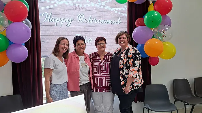A large gathering assembled at Philips’ Green in Durrus last Sunday to mark the retirement of Josephine O'Donovan from the staff of the Muintir Bháire Community Pre-School. Included in the photo are past and present staff members from the pre-school including Katriona Callaghan, Jacinta Sullivan, Josephine O'Donovan and Katie Ward.