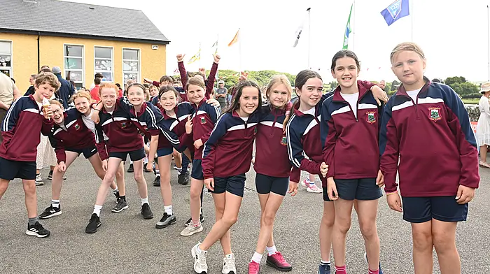 Some of the Timoleague National School pupils having fun as they queued for ice cream during the school's celebration day last Tuesday.  (Photo: Martin Walsh)