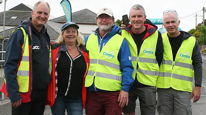 The hard working marshals at the Brosnan's Centra Fastnet Triathlon were Paul Goss, Clara McGowan, Thomas Newman, John Logan and Jeremy Brosnan.  (Photo: Terry Attridge)