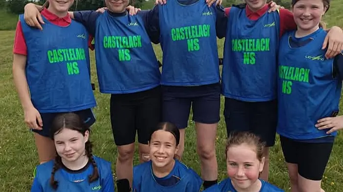 Girls from Castlelack National School who took part in a soccer blitz at Bandon Town Park recently. Front: Isobel O'Brien, Kayla Chappen and Libby Quirke. Back: Holly Crean, Kata Balogh, Charlotte Keppel, Maria and Ellison Hickey.