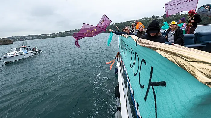 The Kinsale Harbour Cruise protesters amongst the flotilla of boats against the 23- hectare mussel farm granted approval for Kinsale Harbour. (Panel: John Allen)