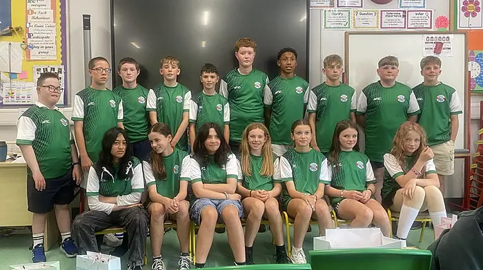 Congratulations to the sixth class at Rath National School on their recent graduation. They are wished the very best as they move on to secondary school. Back: James Hurley, Jesse Best, Tadhg Ronan, Fionn Daly, Paddy Sheehy, Senan Whooley, Kingsley Crosby, Ben Pitton Brady, Bill O’Driscoll and Theo Best. Front: Afiqah Binti Rosihidin, Ava Javid, Clara Hickey, Caoimhe Cottrell, Emer Crowley, Alexis O’Regan and Alice Johnson.