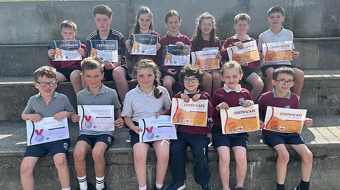 Pupils at Rath National School who were awarded with certificates and sports shop vouchers for fantastic attendance at school this year are, back: Cillian O’Mahony, Senan Whooley, Ellen and Méabh Collins (missed no days), Éabha O’Donovan, Darragh Murphy and Max Musgrave, Front: Jerry O’Mahony, Muireann Daly and Odhran Hannick (missed two days), Ellie Hannick, Rory Keane and Eoghan Collins (missed one day).
