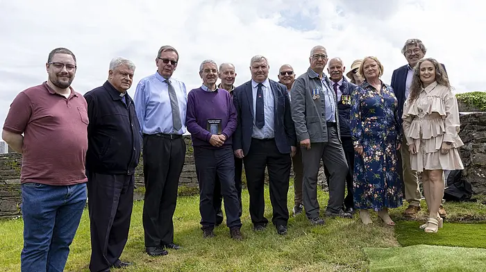 Rosscarbery and District History and Heritage Society unveiled a memorial recently to those from the district who fell during World War One. The guest speaker on the day was Gerry White of the Western Front Association. Also included are members of the local historical society: John O'Donovan, Fr Martin O'Driscoll, John Hayes, John Hodnett, Con O'Callaghan, Gerry White (guest speaker), George Maguire, Don Healy, Willie Joe Hayes, Clodagh Connaughton, Anne Marie Daly, Chris Peters and Julie O'Regan.
