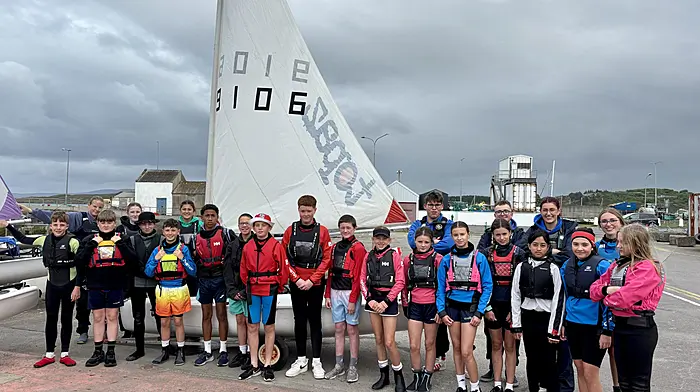 Sixth class pupils Rath NS ready to set sail with Baltimore Sailing Club with instructors Mimi Jacob, Mary Bushe, Holly O’Flynn, Seamus Griffiths, Harry Bushe, Abbie and Leah O’Sullivan. Pupils Theo Best, Bill O’Driscoll, Ben Pitton Brady, Paddy Sheehy, Kingsley Crosby, Jesse Best, Fionn Daly, Senan Whooley, Tadhg Ronan, Caoimhe Cottrell, Alexis O’Regan, Emer Crowley, Ava Javid, Afiqah Binti Roshidin, Clara Hickey and Alice Johnson had a fantastic day out on the water.