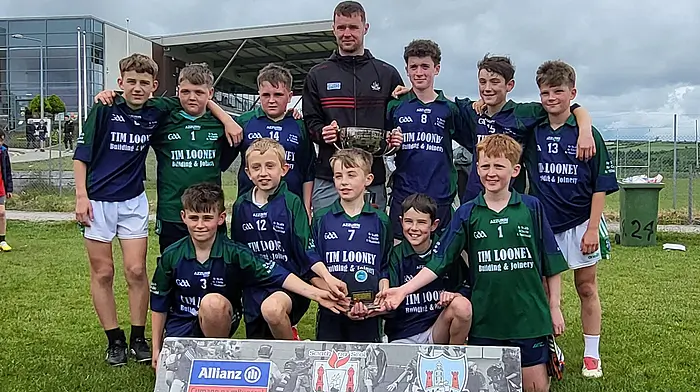 Lisheen NS pupils who played in the Sciath na Scol Chorcaí finals in Clonakilty last Thursday are, back: Elliot Sellars, Shane Duggan, Cillian Duggan, Liam O'Sullivan, Conor Duggan and Dominic Seymour. Front: Jack O'Driscoll, Daniel Swanton, Charlie Crowley, Seán Duggan and Conor O'Sullivan.