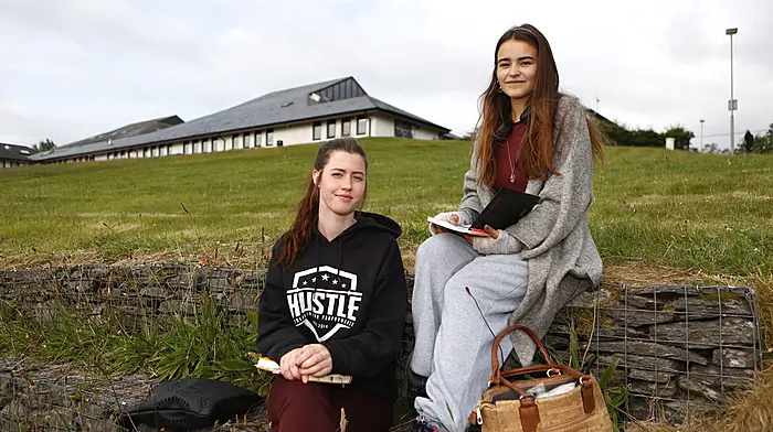Faye O'Brien and Angelica Keaveny at Schull Community College are among the students who's taking the Leaving Cert exam on Wenesday. Photo by Carlos Benlayo