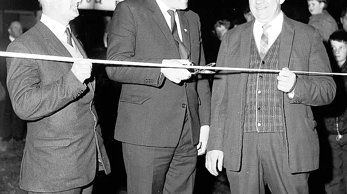 At the official opening of the Red Fort drive-in ballroom in Dunmanway April 21st, 1968 were John F McCarthy, Seán Ó Sé and the owner of the ballroom Mr Sonny Maybury of Main street Dunmanway.