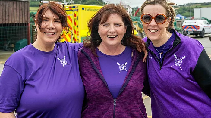 Marian O'Hara, Noreen O'Sullivan, and Eileen Hayes from Rosscarbery Rowing Club at the South West Coast Yawl regatta. (Photo: Andy Gibson)
