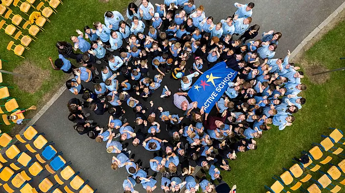 Irish international athlete Fiona Everard was the guest of honour at the raising of the Active School flag ceremony at St Mary's Central School in Enniskeane last Friday. The school was awarded the flag for energy and enthusiasm amongst the students.  (Photo: Andy Gibson)