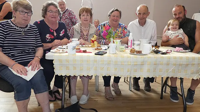 Enjoying the coffee day held last Saturday for the Clonakilty Community Hospital Day Care were Julia Mary Slyne, Eileen O'Mahony, Kathleen Crowley, Kay Keohane, Kevin O'Sullivan, Richard Smith and baby Grace.