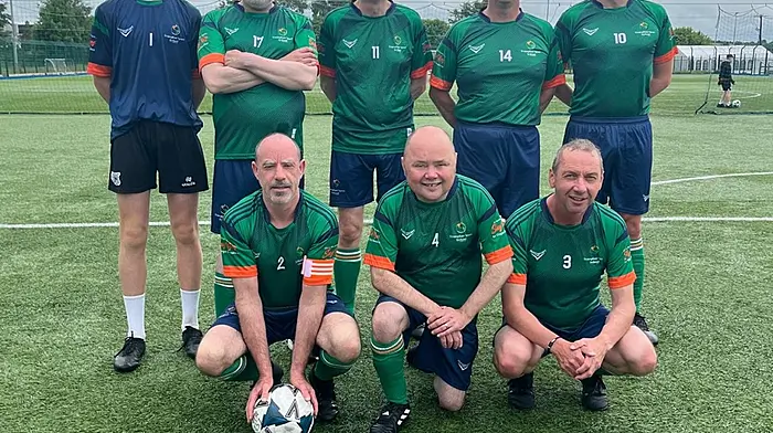 Cork had three athletes playing for Transplant Sport Ireland in a football match against Kilcullen FC in Kildare recently. The West Cork men were Val Weblin (middle, front row), Mike Keohane (back, second from right) and Hugh Nolan from Mallow (front, right). The game ended on a 1-1 draw and powerfully shows that organ donation works.