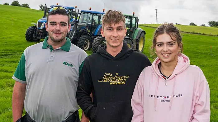 Shane Coughlan (Ballineen), Riordan O'Driscoll (Coppeen) and Ciara Fullam (Bandon) taking part in the charity tractor, truck, car and motorcycle run which was held in Lyre last Sunday in aid of Knockskeagh National School, Cancer Connect and West Cork and West Cork Rapid Response.  (Photo: Andy Gibson)