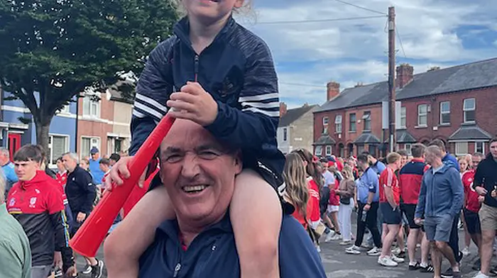Supporting her cousin Damien Cahalane at Croke Park was Maggie Davis from Castlehaven, with her grandfather Finbarr Santry, Castlehaven.