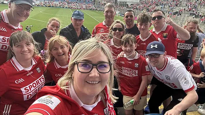Castletownbere fans were out in force in Croke Park to cheer Cork on against Dublin. Included are Sean Cronin, Louise Flynn, Peter Dunne, William Power, Dean Hegarty, Joss Crowley, Jennifer Cronin, Anne Marie Cronin, Bernice Power, Liam Power, Don Power, Donagh Murphy and Amanda Cronin.
