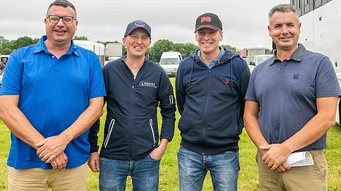 Lyre, West Cork, Ireland. 29th Jun, 2025. The IHRA held a harness racing meeting in Lyre, West Cork today with 7 races on the card. Enjoying the event were Martin Roche, Dublin; Tadhg & Donal Murphy, Baltimore and John Roche, Dublin. Picture: Andy Gibson.