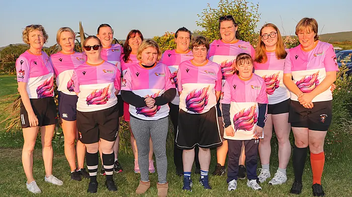 The West Cork Jesters ladies mixed ability rugby team, alongside the Ballincollig Trailblazers, won the Spirit Award at the IMART mixed ability rugby World Cup in Pamplona, Spain last week. This is the most meaningful award to be presented with as it recognises the spirit of inclusivity within the team shown on the pitch to all players. The award is voted on by many involved during the tournament, by refs, coaches, line judges and IMART representatives. From left: Noreen Cupps, Linda McCarthy,  Emily Cotter, Orlaith Cronin, Mairead Cronin, Farrah O’Shea, Ellen O’Donoghue, Fiona Riney (vice-captain) Katie Nicholas, Hannah Hourihane, Sandra O’Donoghue and Jessie Nicholson. Abbey O’Shea is missing from the photo.