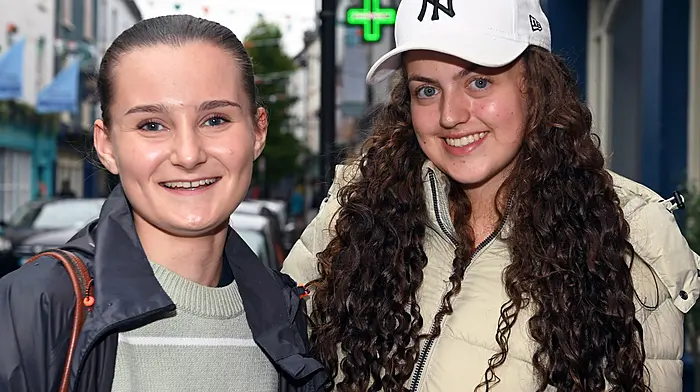 Locals Kerry Coombes (left) and Grace O'Donoghue out and about in Clonakilty.  (Photo: Martin Walsh)