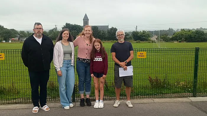 Some of the Newcestown Playground Group members, Pat Dinneen, Claire Cronin, Roseanne Neville, Dionne McSweeney, Molly Keane the daughter of the late Fiona Collins, a driving force behind the Newcestown playground, and Dave Foley, Avondhu Blackwater.