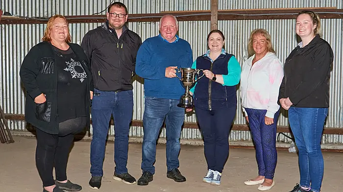 Dunmanway Agricultural Show will take place on Sunday July 6th at Droumleena Race Course. The committee is honoured to accept a beautiful new perpetual cup in memory of the late Sam Kingston, Carrigbawn, Drinagh. The cup will be presented to the champion Irish Draught Horse at the show on Sunday. Sam was a faithful supporter of the show for many years and held the honour of attending the very first show and every show from then on. His son Jim and wife Imelda along with their son Sam and daughter Linda are now continuing the tradition of showing beautiful horses and are loyal supporters of the show. From left: Imelda Kingston, Sam Kingston, Jim Kingston, Catherine Cotter, Chrissie O’Mahony and Tara O’Shea.  (Photo: Noel M Photography)