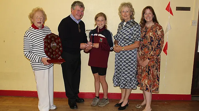 Noreen Minihan, Peter Fleming, Leila Rees, Kathleen Fleming and Anne McCarthy at the presentation of the Kate Fleming Communication Award which was held at Timoleague National School.