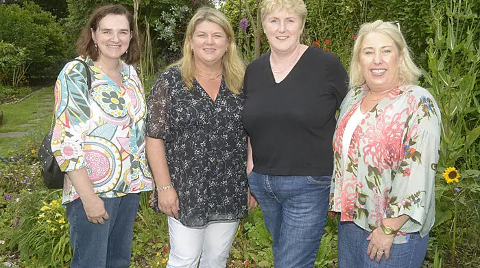 NEWS 29/6/2025 Pictured at an open garden family day fundraiser at Pinetree Lodge Garden and Gallery were Clonaklty flower club members Mary Daly, Jane Connolly, Anita O'Donovan and Susan Heart. Picture Denis Boyle