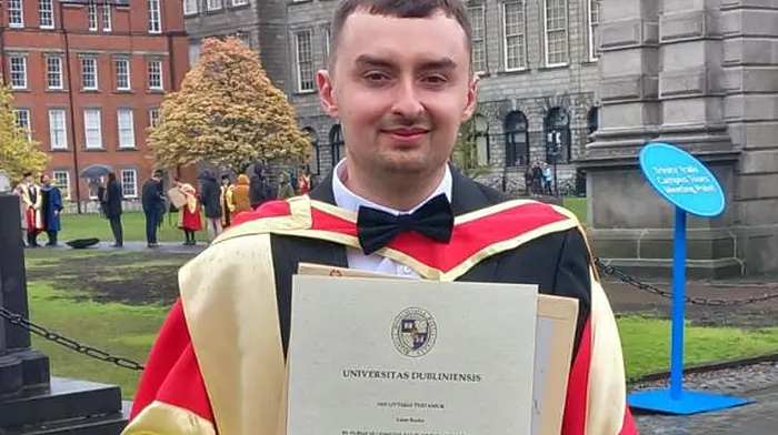 Liam Burke, Clashadoo received his PhD at Trinity College recently.Since finishing his PhD in mathematics, Liam has been working as a researcher at Charles University in Prague. He will take up a new research and lecturing position at the Sorbonne University in Paris later this year.