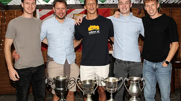 Odhran Bancroft, Shane Buttimer, Joe Edmead, James Calnan and Rob Downey enjoying the celebrations.