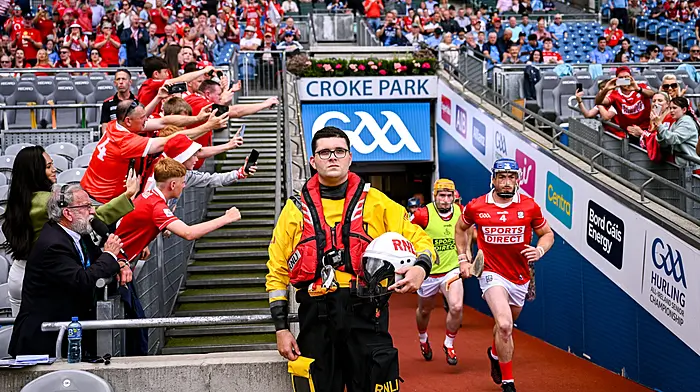 Cork RNLI volunteers take to pitch at Croke Park to promote water safety Image