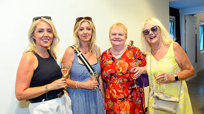 REPRO FREEMary Hurley, Jenny Hurley, Geraldine Henderson and Mary Hurley from Kinsale in Kinsale Library as Kinsale Arts Weekend has officially opened and runs until 13 July 2025, rolling into town with the mighty momentum of its ninth year and a fitting theme, The Ninth Wave. This year’s programme draws inspiration from Celtic myth and maritime mystery, where the fabled ninth wave, said to carry voyagers beyond the known world, beckons festival-goers to embrace the extraordinary.Picture. John Allen