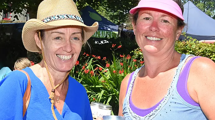 Suzanne O'Reilly (left) who lives in France returned to visit her mum in Clonakilty and took time out to visit the Friday market where she purchased an Inchydoney candle from Louise Kingston.   (Photo: Martin Walsh)