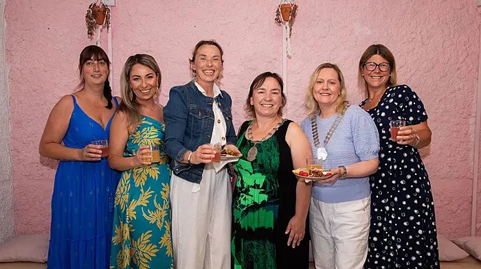 Carly O'Donovan, Sophia Kalfa, Lorna O'Regan, Anna Healy (president, NIWC), Cathy Fitzgibbon (Cork branch president), and Florencia Santana at the NIWC summer party.  (Photo: Kathryn O'Shea)