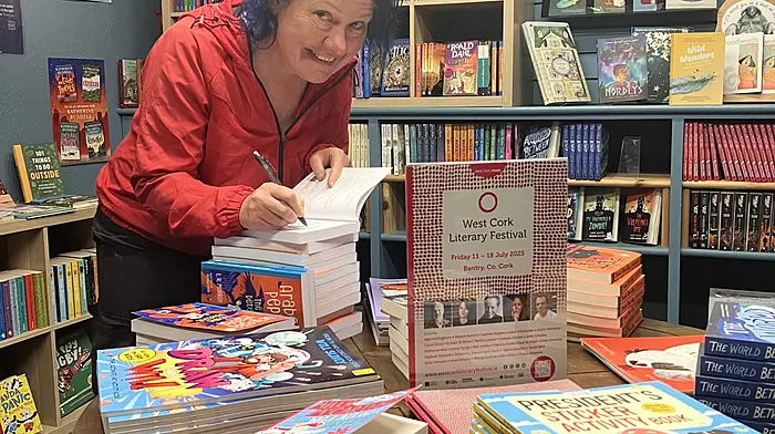 Local author Elizabeth Murray signing copies of her book Arabella Pepper The Wild Detective at Bantry Bookshop during the West Cork Literary Festival.