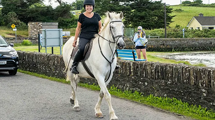 Sandra Crowley from Rosscarbery on a recent out-ride with Tom in and around Rosscarbery on a warm day.  (Photo: Andy Gibson)