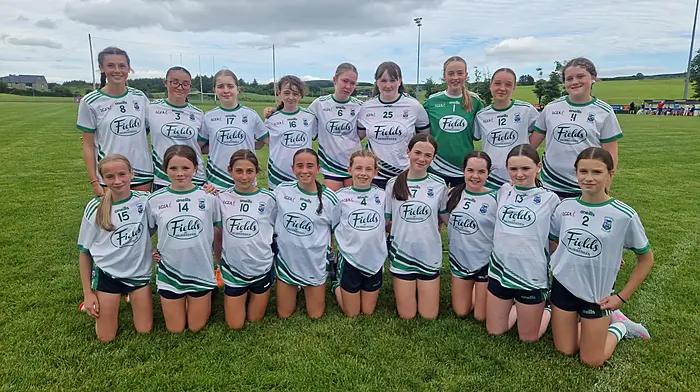 The Ilen Rovers U14 girls who had a win against Castlehaven in Moneyvollahane last Sunday afternoon in the West Cork ladies football B league. Back: Izzy O'Flynn, Laura Mae Coakley, Kate Ann Whooley, Ava Coakley, Grace Fitzgerald, Siobhán Hickey, Tilly O'Reilly, Maggie Hallihane and Aisling Hickey. Front: Lucy Murphy, Alexis O'Regan, Maya O'Flynn, Amber Granaghan, Caoimhe Cottrell, Annie Collins, Molly O'Neill, Anna Walsh and Emer Crowley.