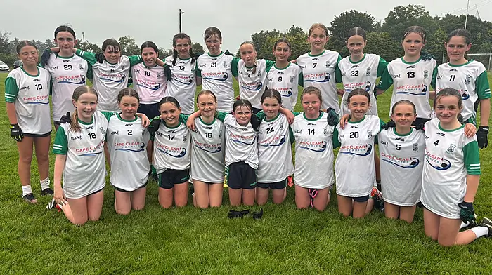 It was a miserable evening for football last Friday evening but there was a fantastic work rate and effort by the Ilen Rovers U12 girls in their street league against Dohenys. Back: Sophie Connolly, Hannah Collins, Emma Cottrell, Abbie Broghan, Eabha O’Donovan, Sarah Louise O’Shea, Lucy Murphy (captain), Maya O’Flynn, Ciara Cottrell, Ellie Rose Coakley, Alexis O’Regan and Rebecca McSweeney. Front: Rathnaid Whooley, Adah O’Neill, Hannah Sheehy, Edie Reilly, Emma O’Driscoll, Ella May Jennings, Roisin McDermott, Hollie Harmon, Ella Keane and Ellen Collins.