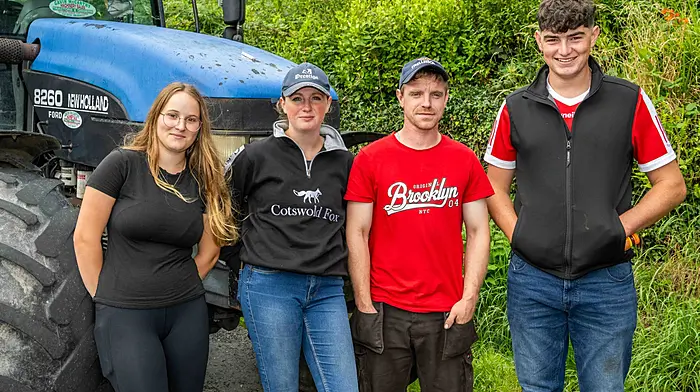 Amelia Davies (Bantry), Niamh O'Carroll (Schull), Richard Nicholl (Schull) and Dermot Ward (Schull) all preparing to take part in the run which was recently held in Ballydehob by the Mizen Vintage Club. (Photo: Andy Gibson)