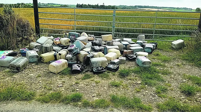 Caption 1 pictured at Farlistown, Ballinhassig, on Saturday last, where a significant fly tipping incident took place. The material is believed to be from the valeting industry.