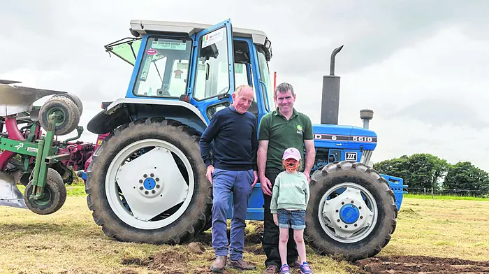 Ploughmen JJ Delaney (Macroom) and World Ploughing Champion Jer Coakley with daughter Maggie at the West Cork Vintage Ploughing & Threshing Association’s vintage harvest day at The Pike, Clonakilty. Proceeds from the event will go to Down Syndrome Cork, Field Of Dreams, Marymount Hospice, Bandon AFC and GAA All-Stars.             (Photo: David Patterson)