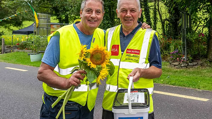Kevin Hourihane and John Collins from Leap at the Kilmacabea GAA Club fundraiser last weekend. Local girls Caoimhe O'Brien and Ciara Jennings enjoyed the sunflower field, while Sharon Nyhan; Aliesha O'Shea, Shona O'Shea and Tracy White took part in the 'Fit-Pit' challenge in Leap. (Photos: Andy Gibson)